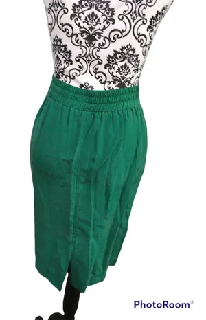 Vintage 80s Kelly Green Gingerfield Silk Two Piece Outfit Turtleneck Skirt S thumbnail 3