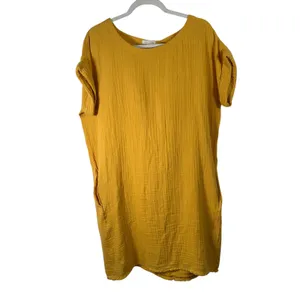 Eileen Fisher Dress 100% Organic Cotton Women Small‎ Yellow Gauze Shift Coastal thumbnail 2