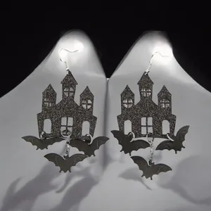 Black Gothic Halloween Theme Acrylic Drop &‎ Dangle Earrings Bat Haunted Castle thumbnail 9