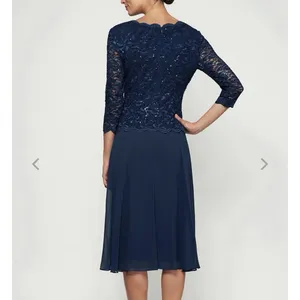 Alex Evenings Navy Blue Sequin Lace Chiffon Midi Special Occasion Dress Size‎ 6 thumbnail 3