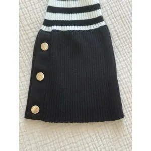 Maeve Anthropologie Collared Sweater XL Black White Striped‎ Gold Button Cuffs thumbnail 4