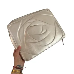 Lancome Cosmetic Makeup bag train case EUC Gold thumbnail 6