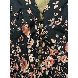 NWT Urban Outfitters Pink Floral V Neck Jumpsuit Black Size Large Wide Leg thumbnail 7