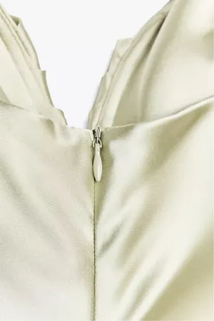 Zara dress maxi midi gown evening wedding party satin olive green corset thumbnail 11