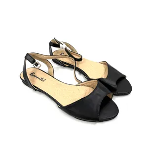 Black Strappy Flat Sandals With Ankle Buckle Casual Summer Comfort Style Designs thumbnail 4