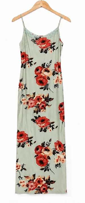 Sexy Mint Green Floral Bodycon small Midi Dress Lace Trim Cami Spaghetti Strap thumbnail 1