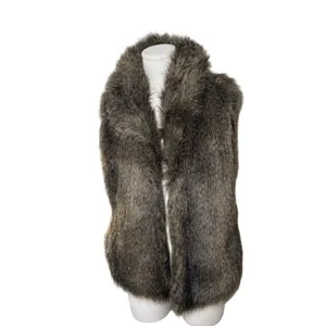 Jack Faux Fur Vest Brown Grey Shawl Collar Luxe Boho Mob Wife Size M thumbnail 2
