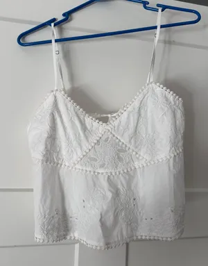 ZARA White Embroiled Poplin Top thumbnail 1