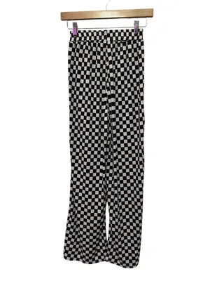 Checkerboard High-Rise Wide Leg Pants - Black & White thumbnail 4