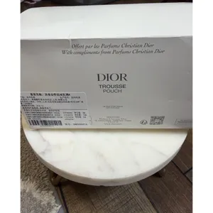 Dior Parfums White Velvet Cosmetic‎ Pouch Gold Embroidered Logo Makeup Bag Boxed thumbnail 4