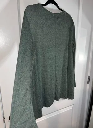 Sanifer Dark Olive Green Elongated Blouse Trimmed in White Lace - Size XL thumbnail 9