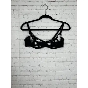 Victorias Secret Black Strappy Open Quarter Cup Bra Rhinestone‎ Bows Size Large thumbnail 4