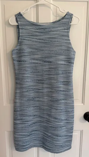 Vintage Aqua Blues Blue Textured Sheath Dress Made in USA‎ Size M thumbnail 1