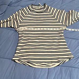 Free People Black and White Striped Long Sleeve shirt | Size Large thumbnail 6