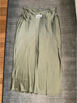 Old Navy olive green satin midi skirt. thumbnail 3