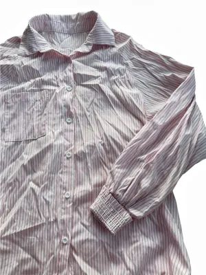 Pink White Striped Button Up Shirt Size M Smocked Cuff Long Sleeve Pocket Top thumbnail 3