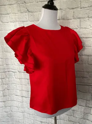 Women S red butterfly short sleeve boatneck blouse New without tags thumbnail 6