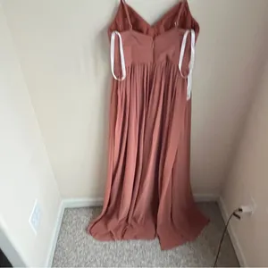Azazie Alia bridesmaid gown NWT A6 Cedar Rose A-line Pleated Stretch Satin Dress thumbnail 7