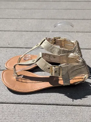 SM New York Tyra T-Strap Sandals | SM New York Strappy Back Gold Sandals thumbnail 4
