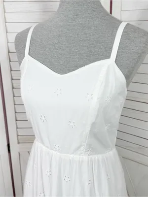 Old Navy White Eyelet Fit Flare‎ Midi Dress Small Sundress Cottagecore Cotton thumbnail 7