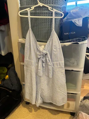 Poof New York Blue gingham romper thumbnail 2