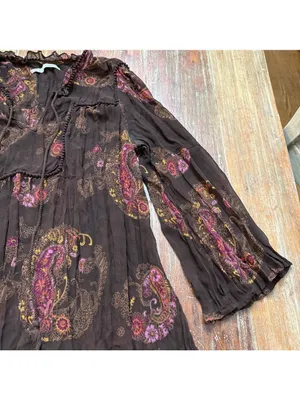 Maurices Brown Paisley Top Medium Flowy Boho Sheer Crinkle thumbnail 6