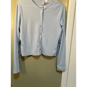Divided H&M Womens Sz Large LightBlue Pointelle Jersey Cardigan Sweater Crewneck thumbnail 4
