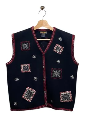 Woolrich Vintage Wool Christmas Sweater Black Size XL Grandmacore Party Holiday thumbnail 2