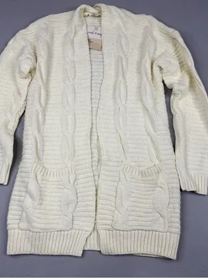 Jack & Missy Aspen Cardigan Womens M Ivory Cable Knit Open Front Pockets NWT Size M thumbnail 1