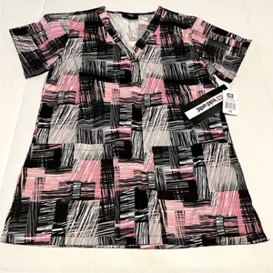 ECKO Unltd. Womens Size XS Pink‎ Tic Tac Scrub Top Medical Healthcare Dental NEW thumbnail 1