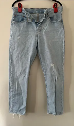 Levi's 501 Skinny Light Wash Distressed Jeans 31 X 28 Button Fly Western Country thumbnail 1