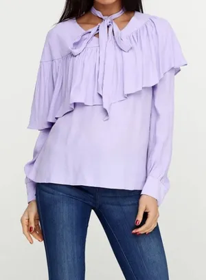 & Other Stories Lily White Lilac Purple Large (L) Ruffle Blouse Neck Bow Preppy thumbnail 1