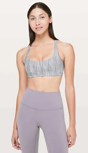 Lululemon Free To Be Wild Sports Bra Size 4‎ Grey White Strappy Yoga Gym Bra thumbnail 1