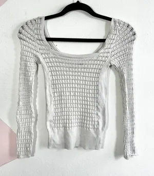 Free People Crochet Long‎ Sleeve Top Boho Bohemian Festival Off White Small thumbnail 1