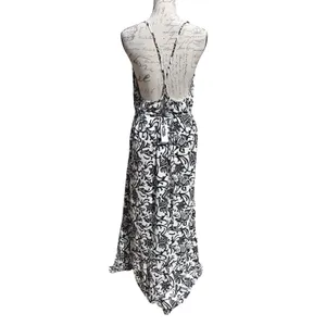 Loft NWT Womens Black White Floral Woodcut Maxi Dress Tie Back 566458 Size Large thumbnail 9