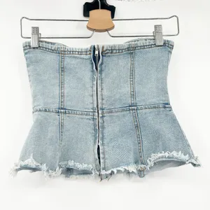 Forever 21 Womens Y2K Lace Up Raw Hem Denim Corset Tube Top Size‎ S Medium Wash thumbnail 8