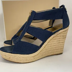 Michael Kors Womens Sz 9 Berkley Sandal Blue Wedge‎ Platform Espadrille Zip Up thumbnail 5