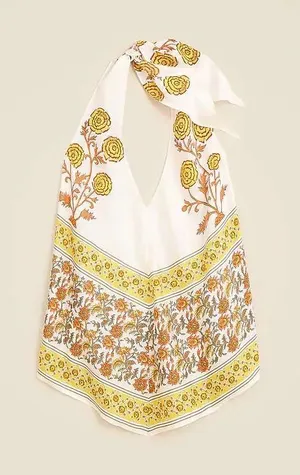 J. Crew NWT Open-back halter top in sunset rose block print Floral White‎ Size S thumbnail 1
