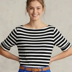 Lauren Ralph Lauren size XL nautical boat cut necklace cotton top. thumbnail 1