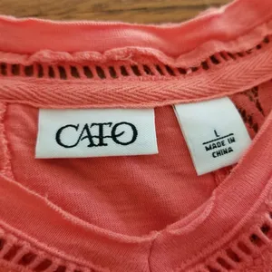 Cato Womens Coral Lace Accent V-Neck Short Sleeve Top Size L thumbnail 3