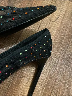 Zara Womens Black Mesh Pumps Heels Size 37 US 6.5 Multicolor Beading Beads thumbnail 6