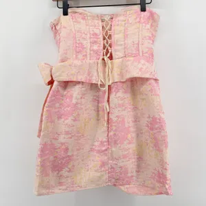 Storia Pink Gold Brocade Strapless Mini Dress Lace Up Back Bow HD2060 Large‎ thumbnail 8