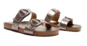 Anacapri Silver Leather Crocodile Slide Metallic Sandals EU 40 thumbnail 1