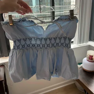 ZARA Strapless Poplin Blue Top thumbnail 1