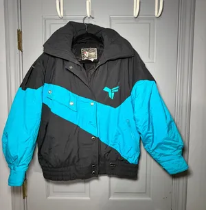 Vintage 80’s 90’s Black & Teal Colorblock Puffer Ski Jacket thumbnail 1