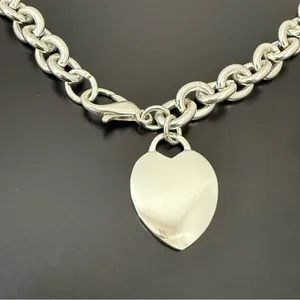 Unsigned Silver-tone Chunky Chain Heart Pendant “G” Stamped 16” Necklace 55g. thumbnail 9