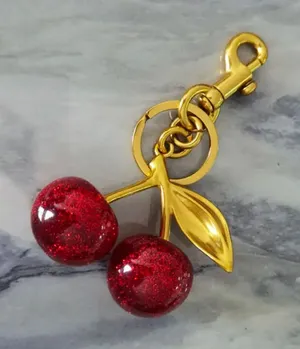 Red Sparkle Cherry Bag Charm Keychain Gold Tone Purse Accessory NWT thumbnail 1