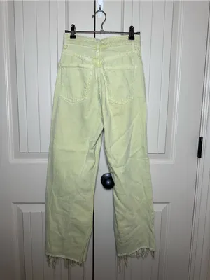 Zara Women’s Size 0 High-Waisted Frayed Hem Wide Leg Jeans Light Green Ankle thumbnail 6