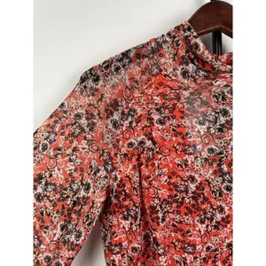 Free People All Dolled Up Mesh Floral Mock Neck Top Blouse Size XS‎ Open Back thumbnail 5
