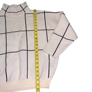 Chicwish Sweater Women M/L Cream Black Wool Blend Windowpane Grid Mock Neck Chic thumbnail 6